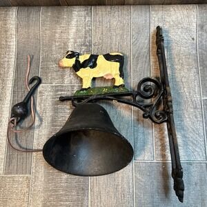 Vintage Cast Iron Cow Door Bell Farmhouse Wall Mount Rustic‎ Country Decor